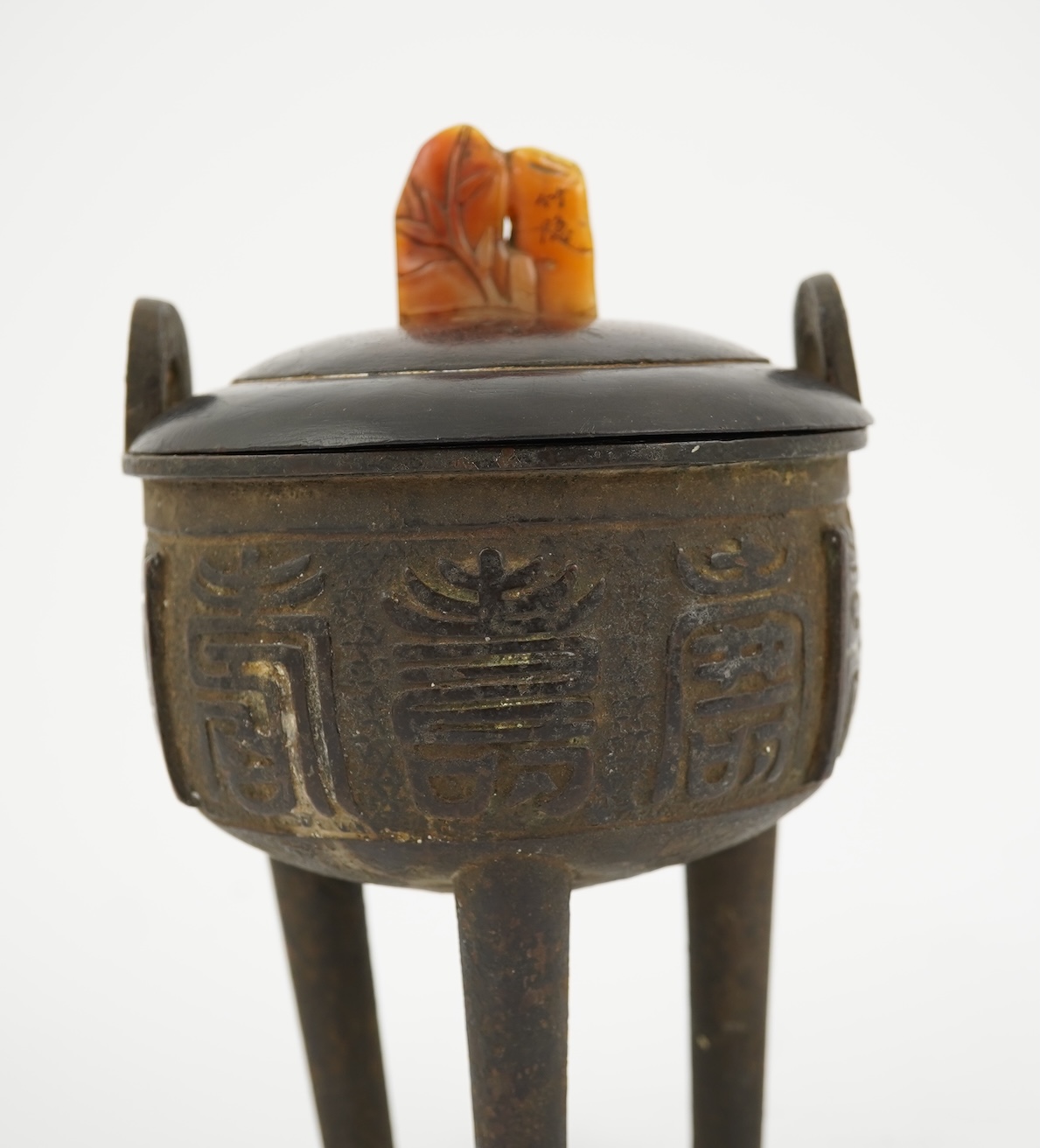 A Chinese bronze tripod censer and cover, ding, late Ming Dynasty